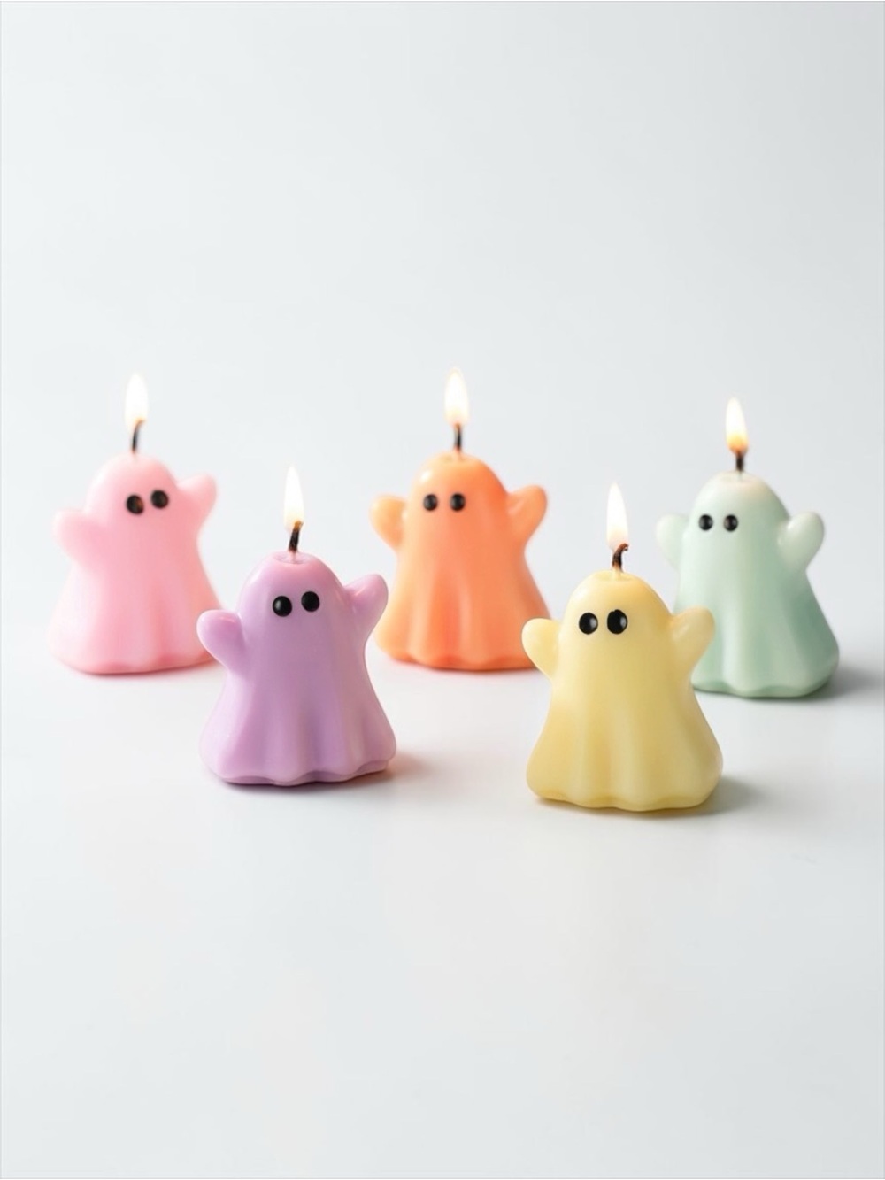 Cute Ghost Party Candles - Pastel Pink, Purple, Orange, Yellow & Green